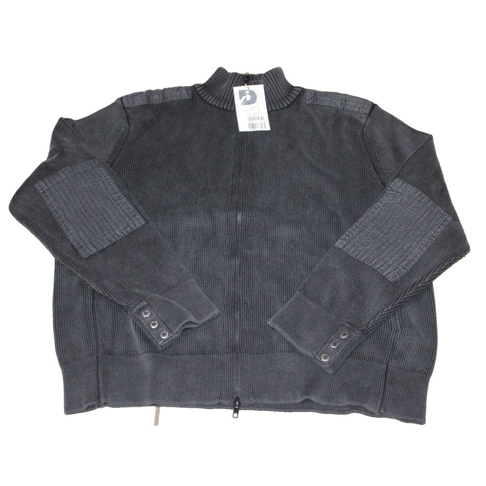 Men's LRG Charcoal CoEd Zip Sweater with Patchwork Elbows Snap Wrists Heavy NWT